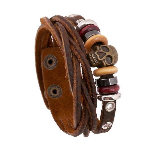 beaded, strands cool men bracelets vintage brown leather braided double layer cuff charm bracelet bronze skeleton head studded rivet bangle, Black
beaded, strands cool men bracelets vintage brown leather braided double layer cuff charm bracelet bronze skeleton head studded rivet bangle, Black
