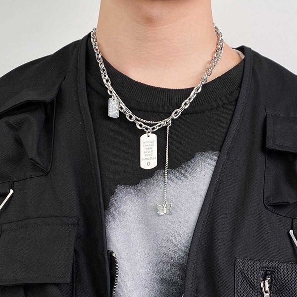 ins net red titanium steel chain butterfly necklace men's and women's hip hop multi-layer pendant versatile neck chain collarbone, Silver 
ins net red titanium steel chain butterfly necklace men's and women's hip hop multi-layer pendant versatile neck chain collarbone, Silver