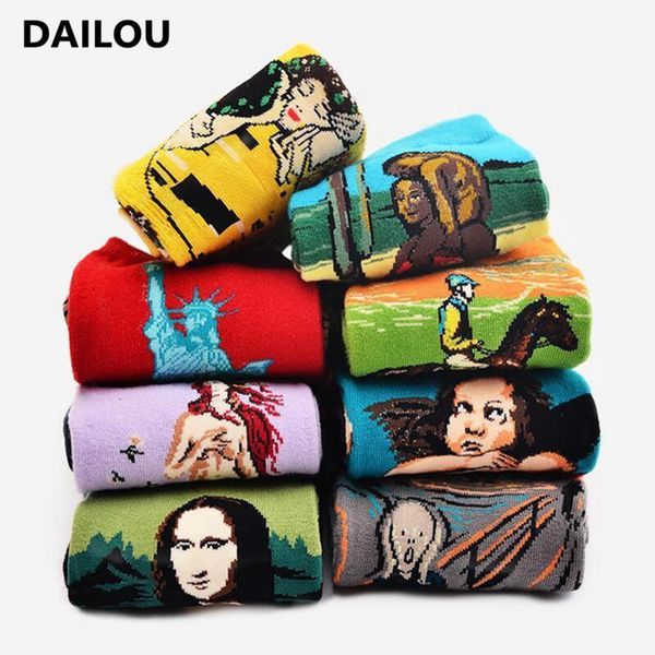 5 pairs/lot men art socks women set retro mona lisa murals starry night smile cotton socks oil printed happy1, Black
5 pairs/lot men art socks women set retro mona lisa murals starry night smile cotton socks oil printed happy1, Black