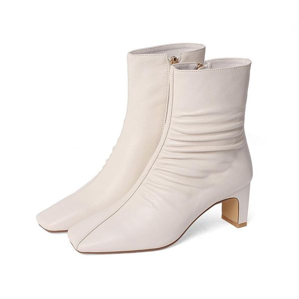 elegant ladies ankle boots pleated genuine leather thick high heels shoes woman square toe night club basic boots, Black
elegant ladies ankle boots pleated genuine leather thick high heels shoes woman square toe night club basic boots, Black