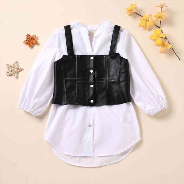 teenster fall clothes for kids fashion long sleeve blouse with leather vest korean toddler girls costume spring children outfits, White;black
teenster fall clothes for kids fashion long sleeve blouse with leather vest korean toddler girls costume spring children outfits, White;black
