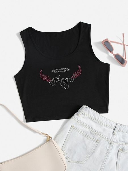 rhinestone letter graphic tank crop 62hc#, White
rhinestone letter graphic tank crop 62hc#, White