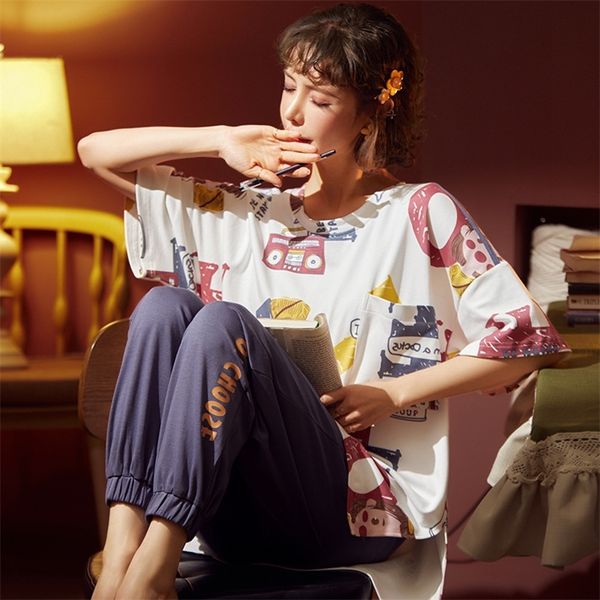 new cotton pyjamas sleepwear women pajamas sets cute printing pijamas female nightwear summer crew neck soft homewear y200708, Black;red
new cotton pyjamas sleepwear women pajamas sets cute printing pijamas female nightwear summer crew neck soft homewear y200708, Black;red