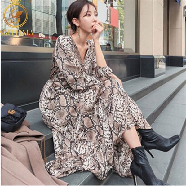 women snake print ankle length dress long sleeve rufflef female casual chic fish tail dresses vestidos, Black;gray
women snake print ankle length dress long sleeve rufflef female casual chic fish tail dresses vestidos, Black;gray