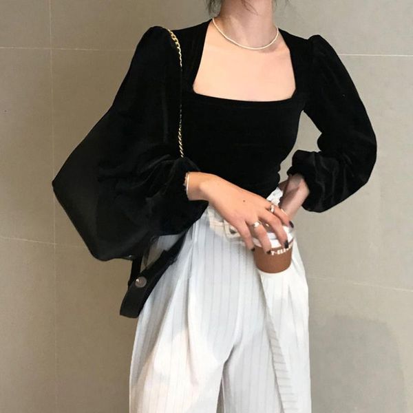 french short velvet shirt women new 2020 autumn vintage square collar puff sleeve ladies office slim black top, White
french short velvet shirt women new 2020 autumn vintage square collar puff sleeve ladies office slim black top, White