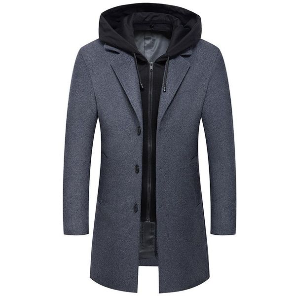 2020 winter new long gabardina hombre thick hooded men's winter coat, Black