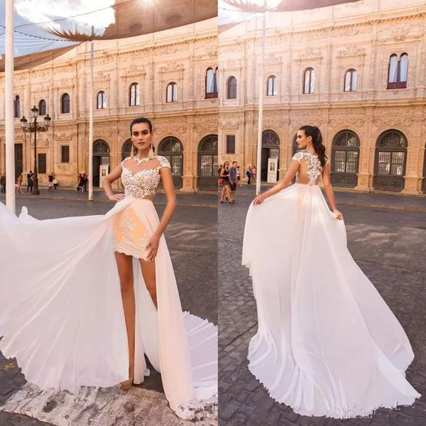 short vintage beach prom dresses with detachable chiffon skirt sheer lace appliqued high low bridal gowns, Black
short vintage beach prom dresses with detachable chiffon skirt sheer lace appliqued high low bridal gowns, Black