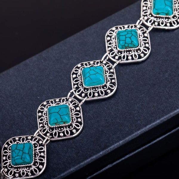 link, chain rhombus blue crack stone silver plated engraved charms special buckle elegant adjustable bracelets for women, Black
link, chain rhombus blue crack stone silver plated engraved charms special buckle elegant adjustable bracelets for women, Black