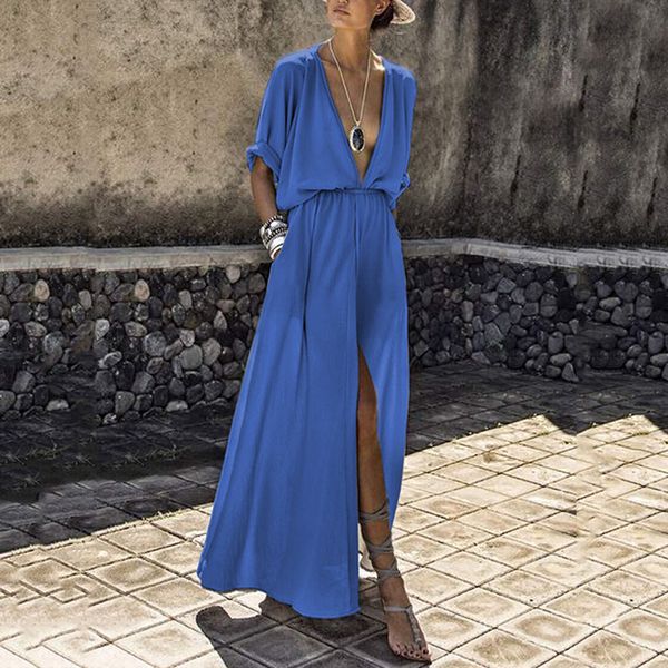 women deep v-neck split dress casual half sleeve maxi loose solid sweetwear empire summer elegant ankle-length dresses kg-169, Black;gray
women deep v-neck split dress casual half sleeve maxi loose solid sweetwear empire summer elegant ankle-length dresses kg-169, Black;gray
