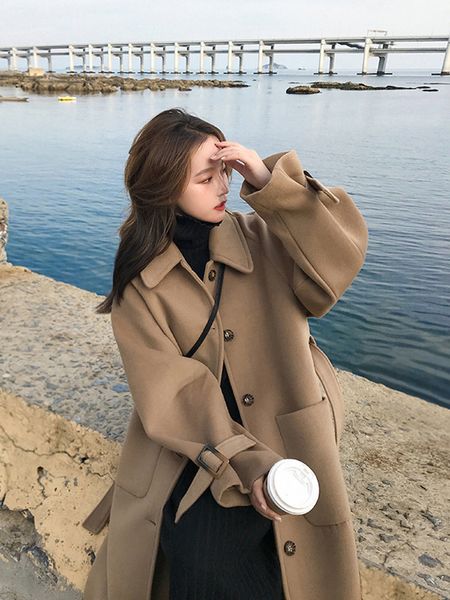2020 new women's autumn and winter long camel hepburn style cashmere woolen coat, Black
2020 new women's autumn and winter long camel hepburn style cashmere woolen coat, Black