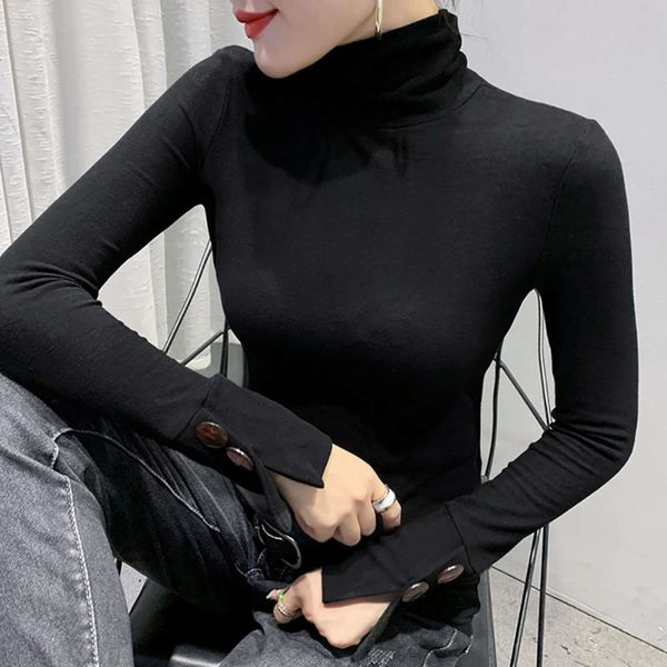 new fashion high collar solid button t-shirt for fall / winter 2020, Black;gray