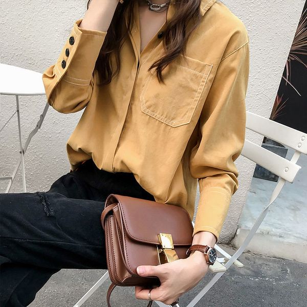women chin 2021 new streetwear female blouse fall loose pocket long shirt collar ol'shirt style 0kgb, White
women chin 2021 new streetwear female blouse fall loose pocket long shirt collar ol'shirt style 0kgb, White