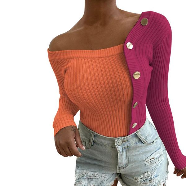 off shoulder long sleeve knitted sweater women autumn new patchwork color button decor casual slim elgant pullovers femme, White;black
off shoulder long sleeve knitted sweater women autumn new patchwork color button decor casual slim elgant pullovers femme, White;black