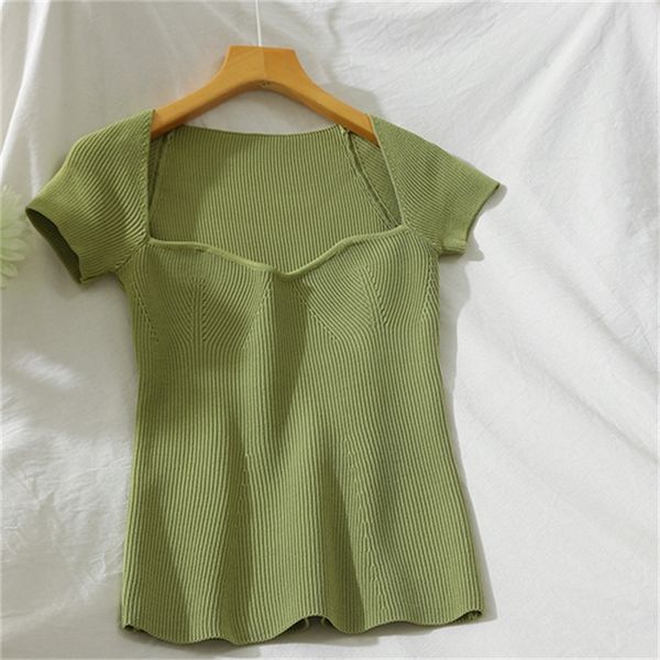 2021 new -shaped neckline design white knitted short-sleeved t-shirt female stretch slim and careful machine 2avq
2021 new -shaped neckline design white knitted short-sleeved t-shirt female stretch slim and careful machine 2avq