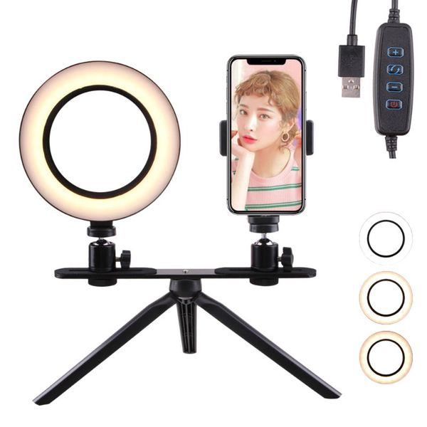 2 Options Pgraphy 5w Led Selfie Light 160mm Fill Light Dimmable Camera Phone Lamp W/ Table Tripods Phone Clip For Smartphone