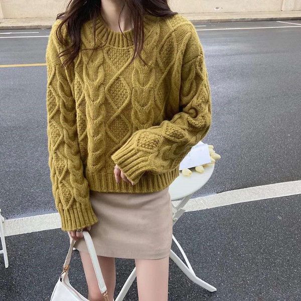 women 2021 autumn winter twist sweater vintage knitted sweaters fashion o-neck long sleeve loose ladies pullovers pull femme e90, White;black
women 2021 autumn winter twist sweater vintage knitted sweaters fashion o-neck long sleeve loose ladies pullovers pull femme e90, White;black