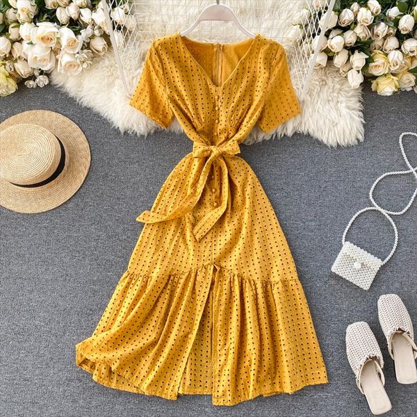 women long dot ruffle dress summer short sleeves v neck vintage korean dress holiday elegant romantic solid midi, Black;gray
women long dot ruffle dress summer short sleeves v neck vintage korean dress holiday elegant romantic solid midi, Black;gray