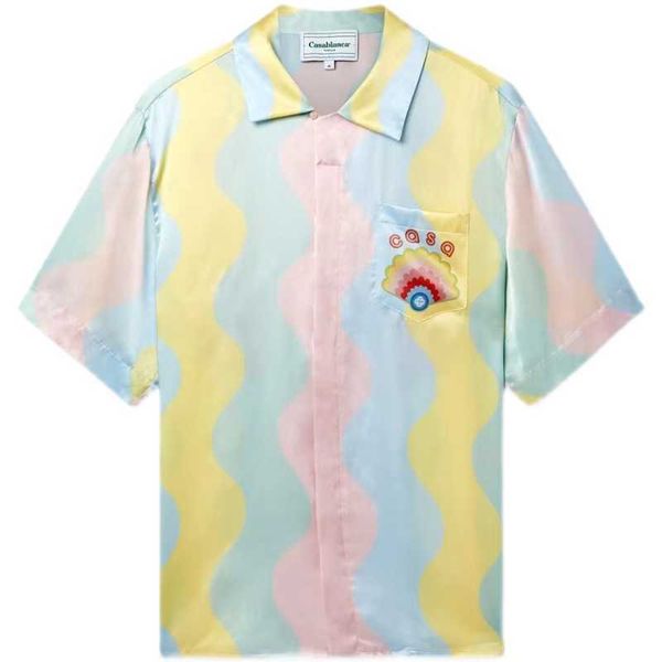men's shirts original new casablanca high texture cream neon rainbow dream silk hawaiian short sleeve shirt, White;black
men's shirts original new casablanca high texture cream neon rainbow dream silk hawaiian short sleeve shirt, White;black