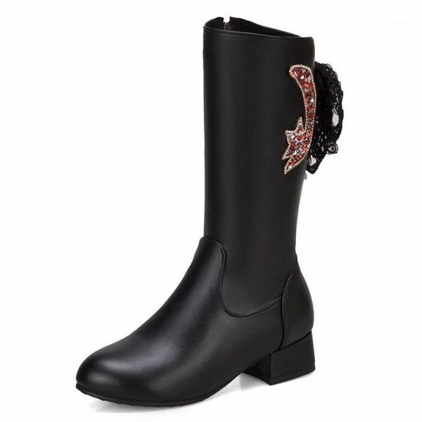 oversize lace ribbon rhinestone thick heel pink mid-calf boots side zipper pu flat heel thick bottom winter warm women's shoes1, Black
oversize lace ribbon rhinestone thick heel pink mid-calf boots side zipper pu flat heel thick bottom winter warm women's shoes1, Black