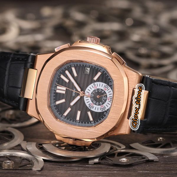 Edition 5980/1r-001 40mm Date Black Dial Automatic Mechanical Mens Watch Rose Gold Steel Case Leather Strap Designer Luxry Watches