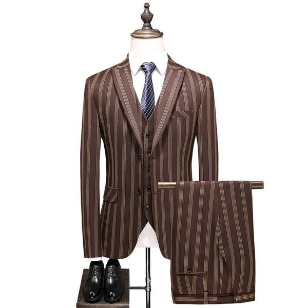 men's suits & blazers mens suit 3 pieces set striped wedding tuxedo men slim fit blazer+pants+vest business casual costume homme luxe, White;black
men's suits & blazers mens suit 3 pieces set striped wedding tuxedo men slim fit blazer+pants+vest business casual costume homme luxe, White;black