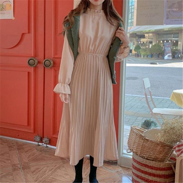 casual dresses korean women solid pleated a-line mid-calf dress spring long sleeve o-neck elegant ladies high waist vestidos1, Black;gray
casual dresses korean women solid pleated a-line mid-calf dress spring long sleeve o-neck elegant ladies high waist vestidos1, Black;gray