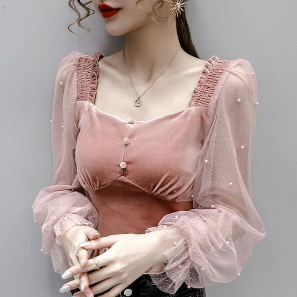 autumn new sweet little fresh fairy super xiansen series mesh stitching velvet bubble sleeve slim slim top, White
autumn new sweet little fresh fairy super xiansen series mesh stitching velvet bubble sleeve slim slim top, White