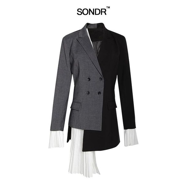 women's suits & blazers sondr 2021 summer lapel long sleeve gray hit color pleated irregular split joint jacket women coat fashion tide, White;black
women's suits & blazers sondr 2021 summer lapel long sleeve gray hit color pleated irregular split joint jacket women coat fashion tide, White;black