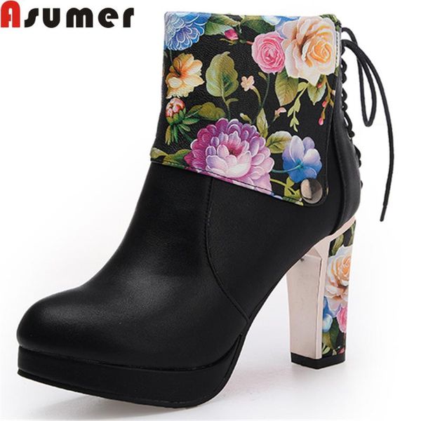 boots asumer 2021 arrive women zipper cross tied printing autumn winter ladies black red white ankle