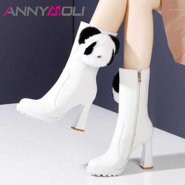 annymoli genuine leather platform extreme high heel mid calf boots women shoes zip block heels fashion boots female white 33-401, Black 
annymoli genuine leather platform extreme high heel mid calf boots women shoes zip block heels fashion boots female white 33-401, Black
