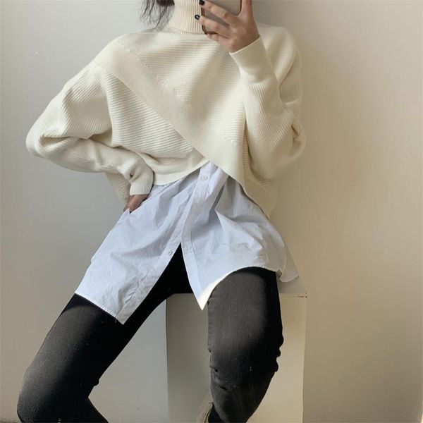 women's sweaters autumn and winter casual solid color high neck long sleeve short sweater, White;black
women's sweaters autumn and winter casual solid color high neck long sleeve short sweater, White;black