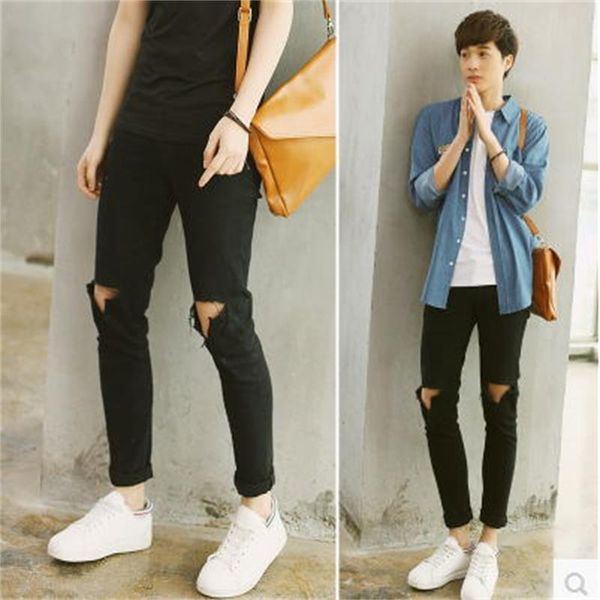 japan and south korea large european and american fashion men's knee hole jeans little pants street black pencil beggar's slim pan, Blue
japan and south korea large european and american fashion men's knee hole jeans little pants street black pencil beggar's slim pan, Blue