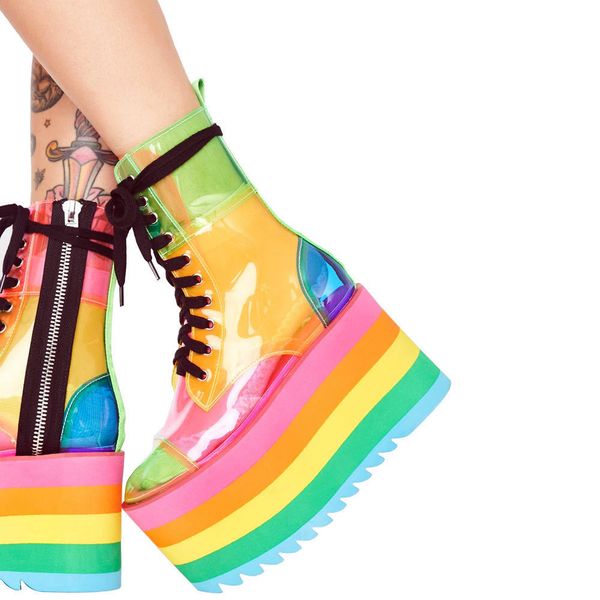 colour sola rainbow platform rents even short ankle boots transparent colored woman rozz, Black
colour sola rainbow platform rents even short ankle boots transparent colored woman rozz, Black