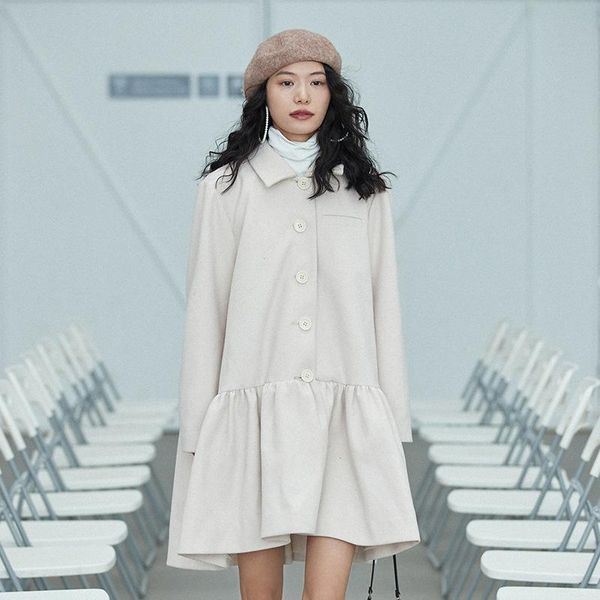 women's wool & blends loose in the original design back pinch pleated long cloth coat female autumn/winter 2021 clothing, Black
women's wool & blends loose in the original design back pinch pleated long cloth coat female autumn/winter 2021 clothing, Black