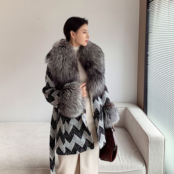 of winter ladies jacket with stuffed wool natural fox skin necklace serrated pattern outerwear feminine g3lp, Black
of winter ladies jacket with stuffed wool natural fox skin necklace serrated pattern outerwear feminine g3lp, Black
