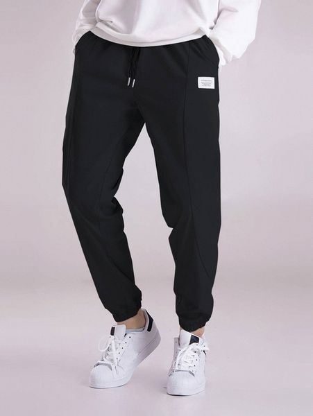 extended sizes men slogan patched detail drawstring pants r0as#, Black 
extended sizes men slogan patched detail drawstring pants r0as#, Black