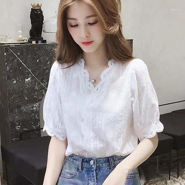 women's summer shirt blouse blusa lace hollow out elegant sweet loose white v-neck half sleeves solid shirts1
women's summer shirt blouse blusa lace hollow out elegant sweet loose white v-neck half sleeves solid shirts1