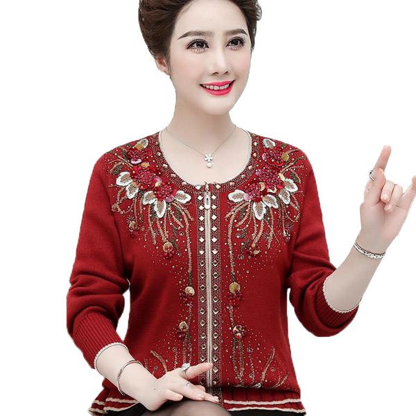 female middle-aged autumn long sleeve cardigan sweater, knitted or crocheted temperament plus size wool r510 wtka, White;black
female middle-aged autumn long sleeve cardigan sweater, knitted or crocheted temperament plus size wool r510 wtka, White;black
