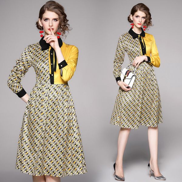 2021 new contrast color vintage tunic a-line office spring summer bow women elegant geometry print long sleeve midi es 8igs, Black;gray
2021 new contrast color vintage tunic a-line office spring summer bow women elegant geometry print long sleeve midi es 8igs, Black;gray