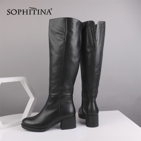 sophitina quality cow leather boots soild knee high round toe zipper square high heel women shoes fashion daily warm boots sc524 t200425, Black
sophitina quality cow leather boots soild knee high round toe zipper square high heel women shoes fashion daily warm boots sc524 t200425, Black