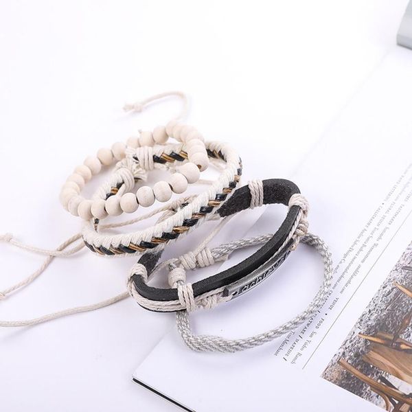 eif dock 4pcs/set white woven bracelet letter achieve charm wood beads men leather bracelets for women homme femme male jlloli
eif dock 4pcs/set white woven bracelet letter achieve charm wood beads men leather bracelets for women homme femme male jlloli