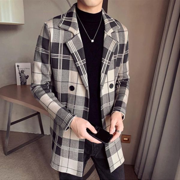 2021 men turn down collar wool knit sweater trench coat / male double breasted fit woolen plaid casual long windbreaker jacket, Black
2021 men turn down collar wool knit sweater trench coat / male double breasted fit woolen plaid casual long windbreaker jacket, Black