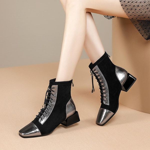 boots genuine leather patchwork women 4cm med heels ankle corss-tied square toe party wedding shoes woman female basic, Black
boots genuine leather patchwork women 4cm med heels ankle corss-tied square toe party wedding shoes woman female basic, Black
