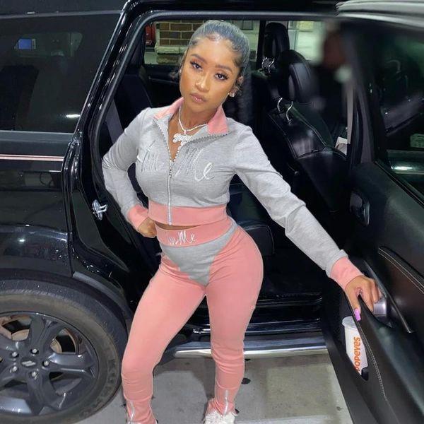 women's tracksuits imcute 2021 slim women set long sleeve stand collar skinny crop elastic zipper flare embroidery letter sporty pa, Gray
women's tracksuits imcute 2021 slim women set long sleeve stand collar skinny crop elastic zipper flare embroidery letter sporty pa, Gray