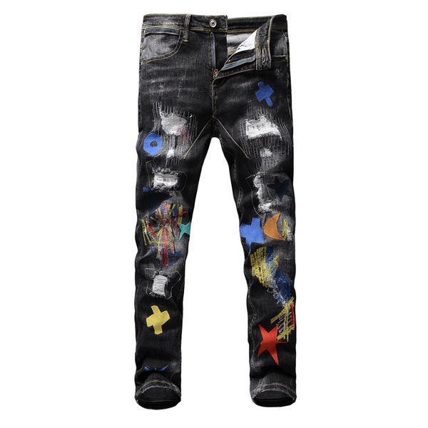 2021 new fashion streetwear men embroidery patches designer slim fit ripped jeans elastic destroyed hip hop denim pencil pants male n3qn, Blue
2021 new fashion streetwear men embroidery patches designer slim fit ripped jeans elastic destroyed hip hop denim pencil pants male n3qn, Blue