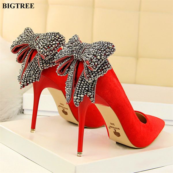 women's elegant crystal butterfly-knot shallow wedding shoes korean fashion women pumps solid flock pointed toe high heels shoes t20052, Black
women's elegant crystal butterfly-knot shallow wedding shoes korean fashion women pumps solid flock pointed toe high heels shoes t20052, Black