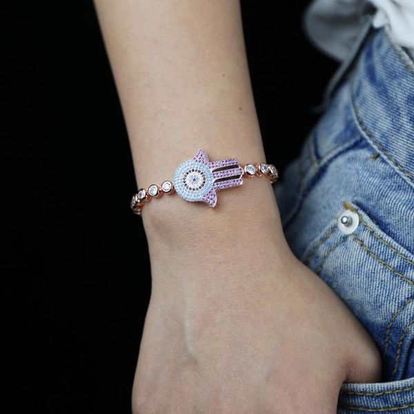 bangle selling fatima hand of hamsa charm bracelet iced out blue purple cubic zircon cz paved lucky eye jewelry for women, Black
bangle selling fatima hand of hamsa charm bracelet iced out blue purple cubic zircon cz paved lucky eye jewelry for women, Black