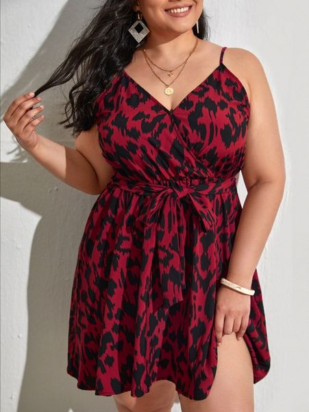 plus all over print surplice neck belted cami dress p8nh#, Black 
plus all over print surplice neck belted cami dress p8nh#, Black