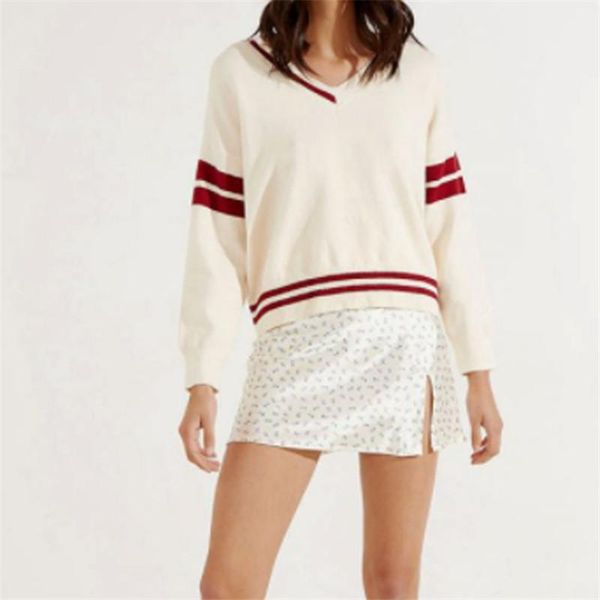 2021 new women's fashion sweaters preppy style girls stripe long sleeve pullover knitted v neck casual jumper sweaters, White;black
2021 new women's fashion sweaters preppy style girls stripe long sleeve pullover knitted v neck casual jumper sweaters, White;black