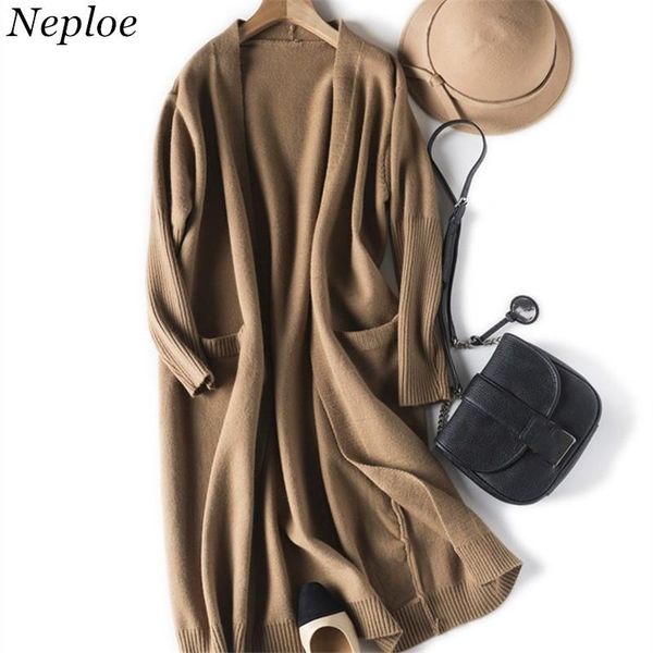 women's sweaters neploe knitted women cardigan chaqueta mujer pockets long sweater solid knitwear autumn winter loose sueter 68148, White;black
women's sweaters neploe knitted women cardigan chaqueta mujer pockets long sweater solid knitwear autumn winter loose sueter 68148, White;black